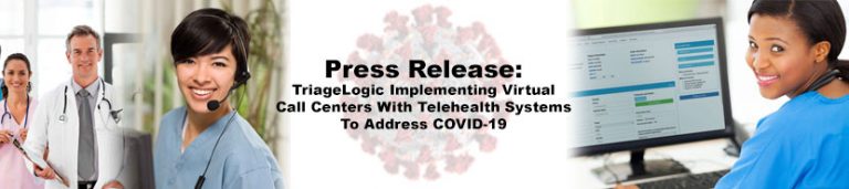 Telephone triage nurses in a virtual call center talking to patients about COVID-19