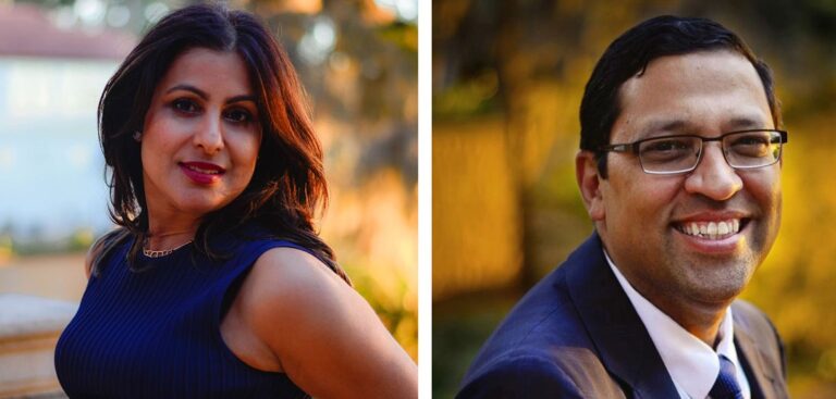 TriageLogic Outdoor headshots of Charu Raheja and Ravi Raheja.