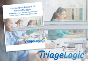 TriageLogic AI White Paper cover image of nonclinical operators taking patient phone calls for a healthcare provider's office.